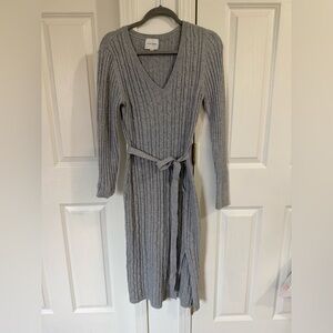 Pink Rose Gray Long Sleeve Knit Dress